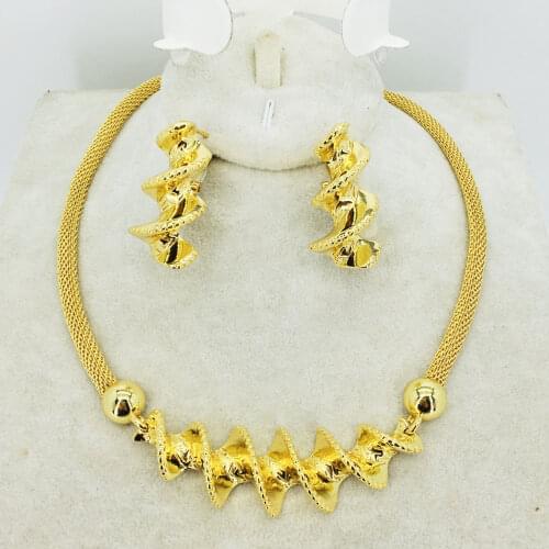Fashion Dubai gold jewelry set African bridal wedding gift for women Saudi Arabia Necklace Earrings collar jewelry