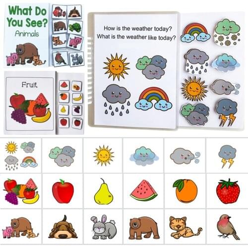 My First Busy Book Montessori Children Toys Velcro Quiet Book Weather Animal Transportation Cognitive Learning Educational Toys