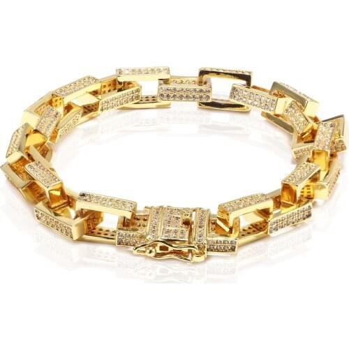 7MM Mens Gold Bracelet Square Bracelet Rock Stainless Steel Miami Cuban Chain Mens Zircon Bracelet