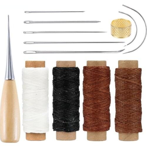 Leather Sewing Kit with Waxed Thread Leather Needle Sewing Awl Thimble Leather Working Tools for Shoemaker Canvas Repair