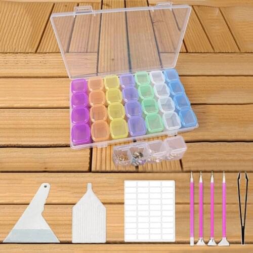 Diamond Painting Tools Set 28 Cells Plastic Storage Box and 40-in-one Tool Kits for Diamond Painting Embroidery Accessories