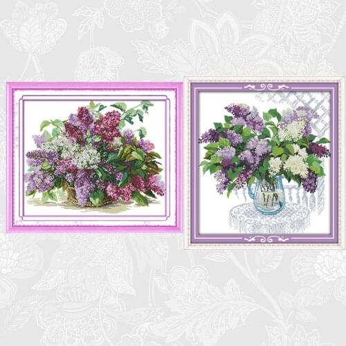 Lilac Flowers Cross Stitch Kits DIY Handmade 11CT Printed Canvas 14CT Counted Fabric Embroidery Semi-finished Needlework