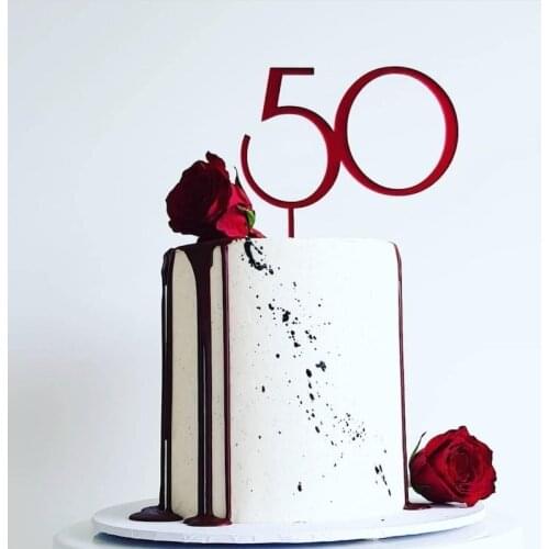 New Number 50 Acrylic Birthday Cake Toppers Mirror Red Baking Cake Toppers for 50th Birthday Party Cupcake Decoration Supplies