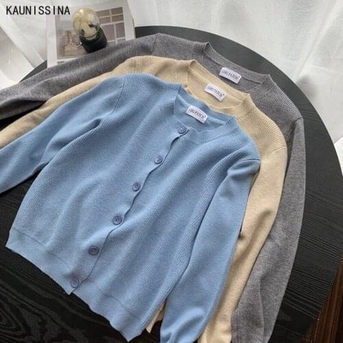Autumn Women Sweater Cardigans Buttons V neck Knit Cardigans Girls Outwear Korean Chic Tops Single Breasted Knitted Sweaters