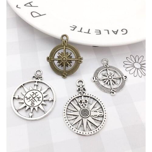 10Pcs Compass Charms Pendants DIY Jewelry Making Alloy Findings Accessory For Necklaces Earrings