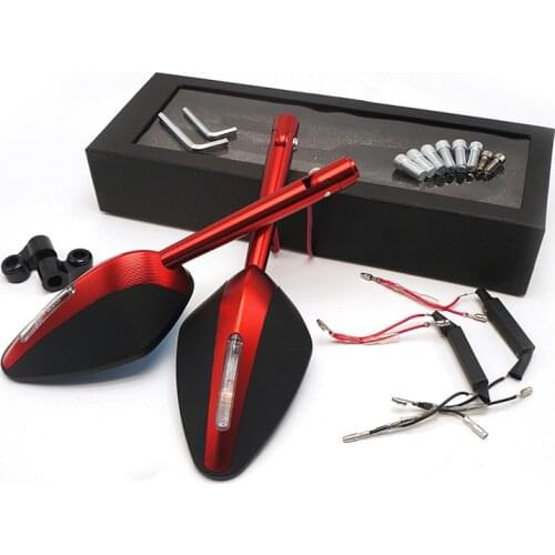 Full CNC with LED Turn Signal Aluminum Alloy Frosted Turtle Back Shell Anti-dazzling Blue Lens Rear View Mirror