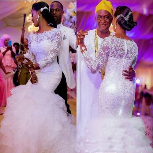 Luxury African Mermaid Wedding Dress Simple Wedding Dress With Sleeves Ruffle Wedding Dress Applique 2020 Vestido De Noiva