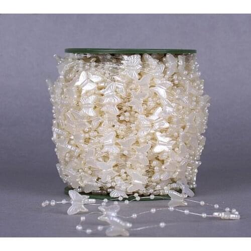 A Roll/60 Meters Artificial Pearls Bead Garland Spool Rope Wedding Party Home Hanging Decoration 15mm Butterfly Bead Curtain