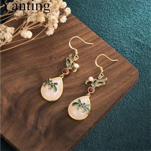 Yanting Cloisonne Flower Earrings For Women Elegant Palace Ethnic Water Drop Earrings Designer Gift Womens Accessories 0218