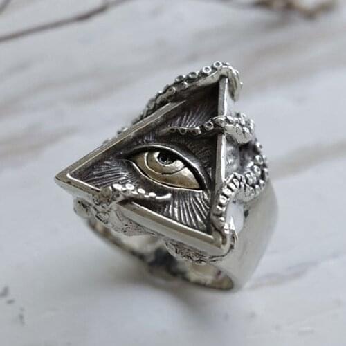 Vintage Octopus adsorption All Seeing Eye Ring Cool 316L Stainless Steel Biker Ring Men Women Masonic Ring Jewelry Wholesale