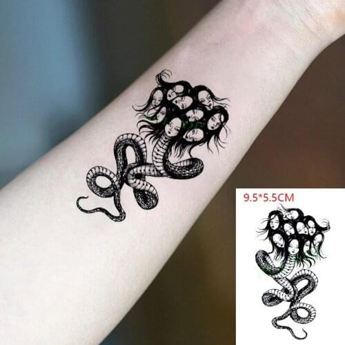 Waterproof Temporary Tattoo Sticker Nine Beauty Girl Head Snake Black Body Art Flash Tatoo Fake Tatto for Woman Men