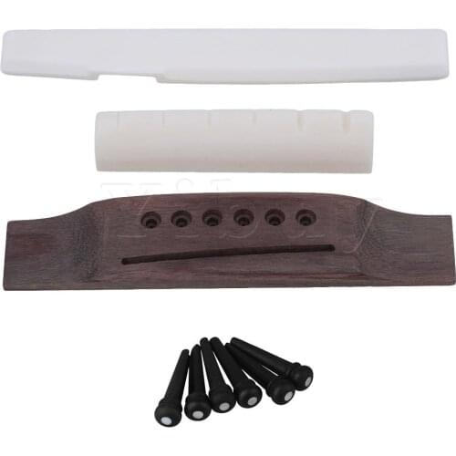 Yibuy Folk Guitar Bridge +Saddle Nut & Bridge Pin for 6 Strings Guitar Part