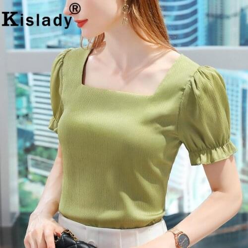 Spring Summer Fashion Women Square Collar Temperament Gothic Shirt Sexy OL Patchwork Shirring Harajuku Shirt Korean Tops Clothes