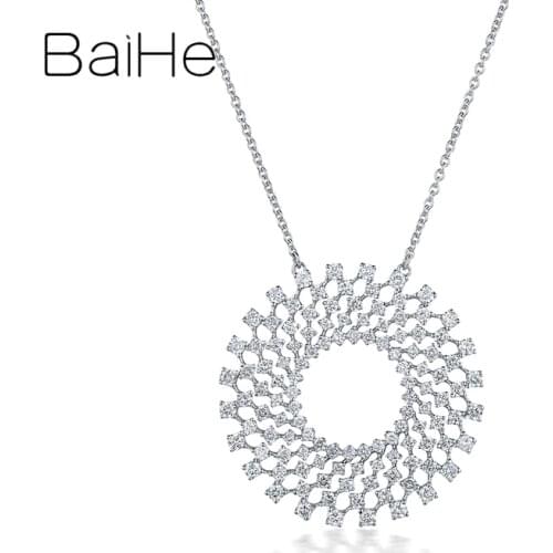 BAIHE Solid 18K White Gold 1.8ct Natural Diamonds Women Wedding Gift Trendy Fine Jewelry Engagement Gift Round diamond Necklaces
