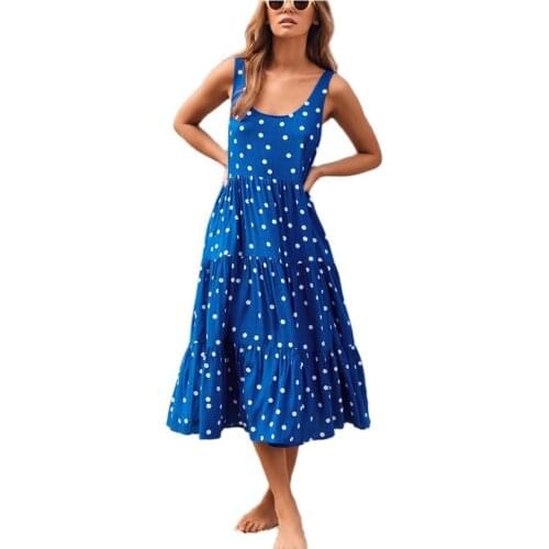 Female Mid-Calf Dress Summer 2021 Boho Dress Women Harajuku Dresses Spaghetti Strap Sexy Dress Bohemian Dresses Polka Dot Print