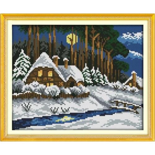 Winter forest beautiful white snow landscape European foreign trade cross stitch kit pattern Merry Christmas decorative painting