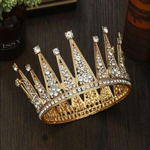 Golden Rhinestone Round Crown Tiara Hair Jewelry Wedding Hair Accessories For Bridal Crown Tiaras Crystal Rhinestone Crown Gift