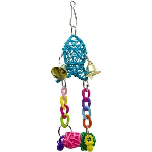 1pc Parrot Chew Toy Fish Decor Bird Rattan Ball Parrot Chain Toy Bird Cage Bell Toys Pet Supplies Pet Accessories
