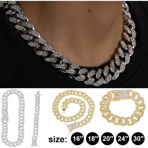 18mm Iced Out Chain Cuban Necklace for Men Chain Hip Hop Chains Choker Gold Chain Rhinestone CZ For Rapper Cuban Link Chain