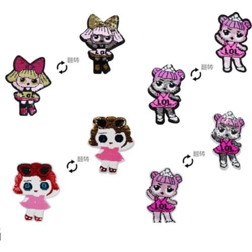 2PCS Large Cartoon Applique Little Fairy Sequins Sew On Patch DIY Embroidered Bling Bling Little Girl double-faced Reversible