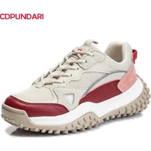 2021 Popular Cross-tied Genuine Leather Patchwork Mesh Platform Sneakers Women Luxury Casual Flat Shoes Spring Summer