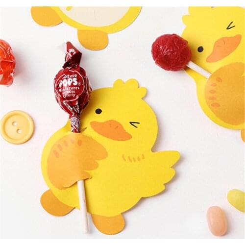 49pcs/lot Yellow duck DIY decorations Baby Baptism party supplies paper reward card cute message Lollipop decoration cards