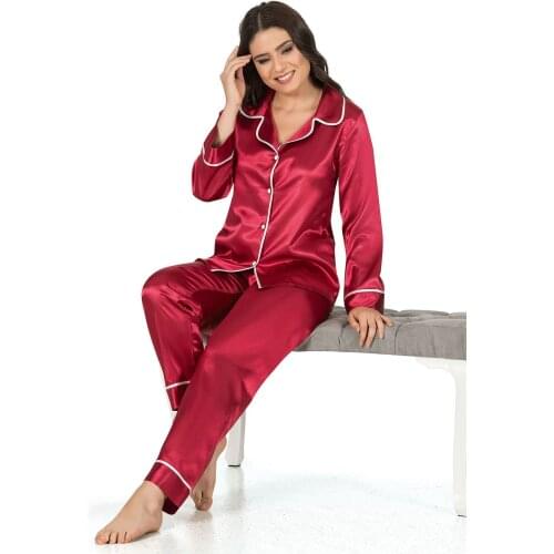 NUNELL 2021 Satin Button Piping Pajamas Suit