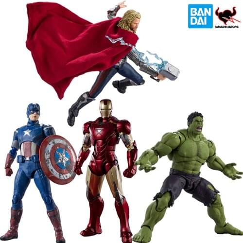 Bandai Shf Marvel Avengers Endgame Edition Captain America Iron Man Mk6 Thor Hulk Action Figure Collection Boy Gift Kid Toys