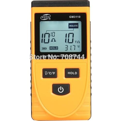 BENETECH GM3110 Surface ResistanceTester Anti-static LCD Tester Digital Display Anti-static Resistance Meter Temperature Meter
