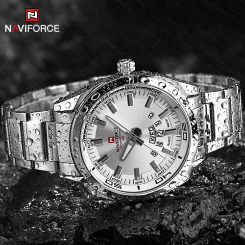NAVIFORCE Brand Silver Men Watch Fashion Luxury Quartz Military Sport Waterproof Male Date Week Display Clock Relogio Masculino
