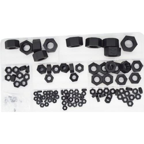 Black Nylon Hex Nut Metric Thread Plastic Insulation Hexagon Nut Assortment Kit M2 M2.5 M3 M4 M5 M6 M8 M10 M12