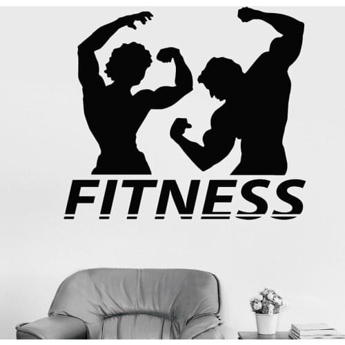 Fitness Couple Silhouette Vinyl Wall Decal Muscle Gym Bodybuilding Stickers Removable Wall Door Decor Homegym Sticker A238