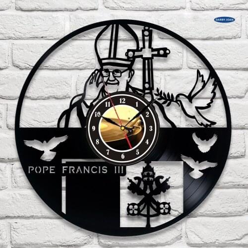Pope Francis design vinyl record wall clock art home office church design saat ,3 Color