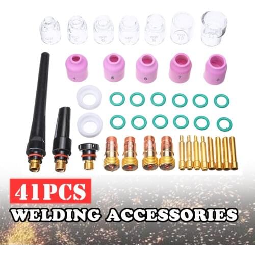 41Pcs TIG Glass Cup Welding Kit Practical Stubby Gas Lens Weld Gun Set for WP-17/18/26 Durable Welding Torches Accessories