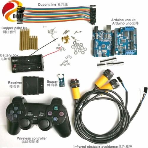 Wireless Handle Control Kit with UNO Board+Motor Drive Board+Joystick Controller+IR Obstacle avoidance+Buzzer for Arduino Car