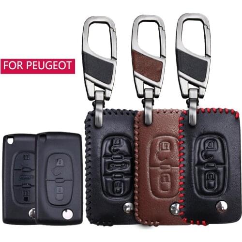 Leather Car Key Case Cover For Peugeot 206 306 207 307 407 508 308 2008 4008 5008 3008 208 Boxer 301 RCZ Keyring Shell Holder