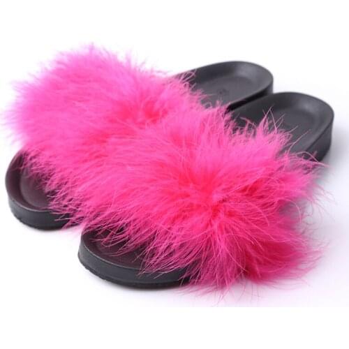 Fur Furry Slide Sweet Feather Shoes Platform Thick Bottom Beach Female Sandals Hair Flip Flops Women Home Slippers Indoor Soft