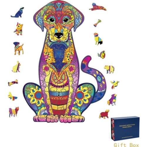Multicolor Dog Pattern Animal Unique 3D Wooden Puzzle Adult Jigsaw Birthday Gift Wrapping Box Home Party Festival Show Carnival