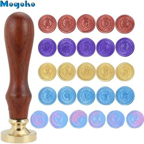 Mogoko 1x Crown Wax Seal Stamps Retro Wood Classic Sealing Wax Stamp Envelope Card scrapbookin 26 Letters A-Z Alphabet Wax Stamp