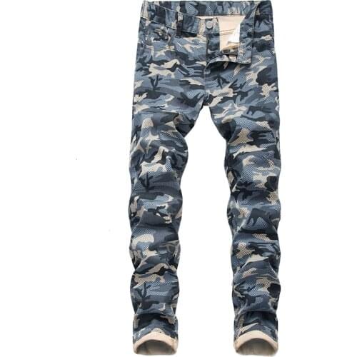 Jeans Men 2019 New Mens Camouflage Jeans Mens Slim Fit Army Green Print Casual Pants Men Jeans