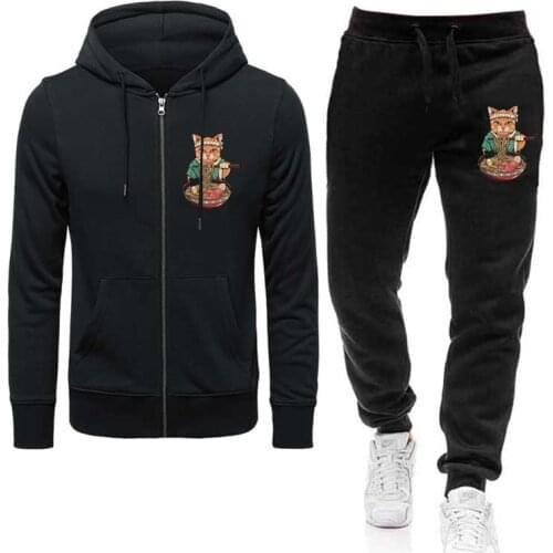 Mens Sets Neko Ramen cat hoodies suits Print zipper hoodies and pants Sweatshirts drop shipping Pullover tracksuits wholesale