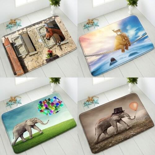 Animals Non-Slip Bath Mats Elephant Horse Indoor Floor Mat Bedroom Kitchen Doormat Absorbent Carpet Washable Foot Pad Home Decor