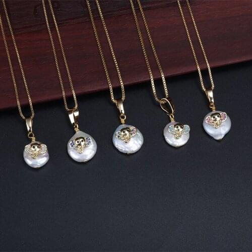Multi cz pave tiny elephant animal charm freshwater pearl bead dainty gold link chain pendant choker necklaces collier for women