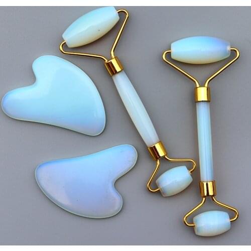 Opalite Face Roller Crystal Mineral Healing Massager Facial Body Neck Health Skin Care Massage GuaSha Massage Lifting Tool