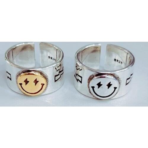 Happy Smile Opening Ring Lightning Laughing Face Electroplating S925 Silver for Women Teen Girls Exquisite Gifts Women Jewelry