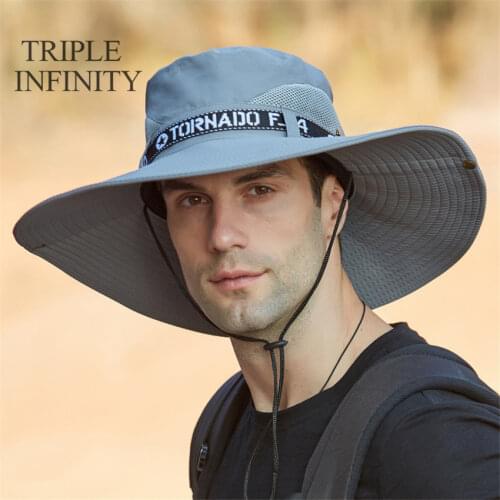 Breathable Sun-proof Fishing Hat For Men Summer Outdoor Men Oversized Wide Brim Panama Hat Foldable Anti-UV Large Bucket Hats