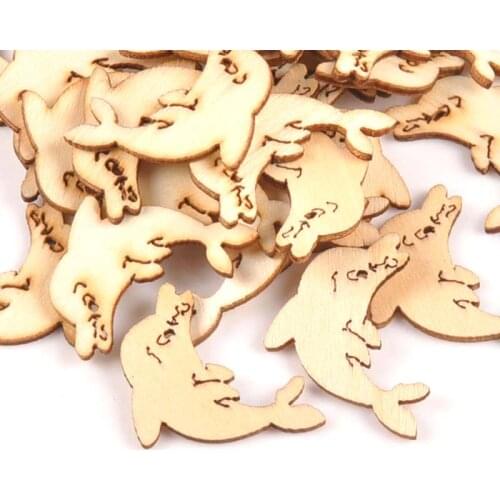 50pcs 22x30mm Natural Dolphin Shape Wood Carfts Scrapbooking DIY For Handmade Home Decoration Wooden Ornament Supplies m1718