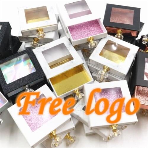 Crystal pull with handle Eyelash Packaging Box Bulk Wholesale Custom 3D Mink Lashes Boxes Packaging With Logo eyelash box