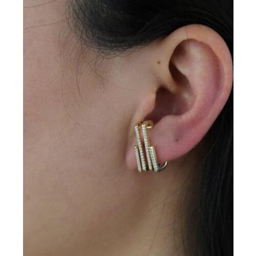 Minimal Delicate 925 Sterling Silver Multi Line CZ 4 Bars Stud Geometric Trendy Elegant Gold Filled Women Fashion CZ Earring