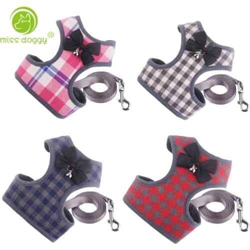 Plaid Dog Harness and Leash Set Pet Cat Vest Harness With Bowknot Mesh Padded For Small Puppy Dogs Chihuahua Yorkies Pug 10A